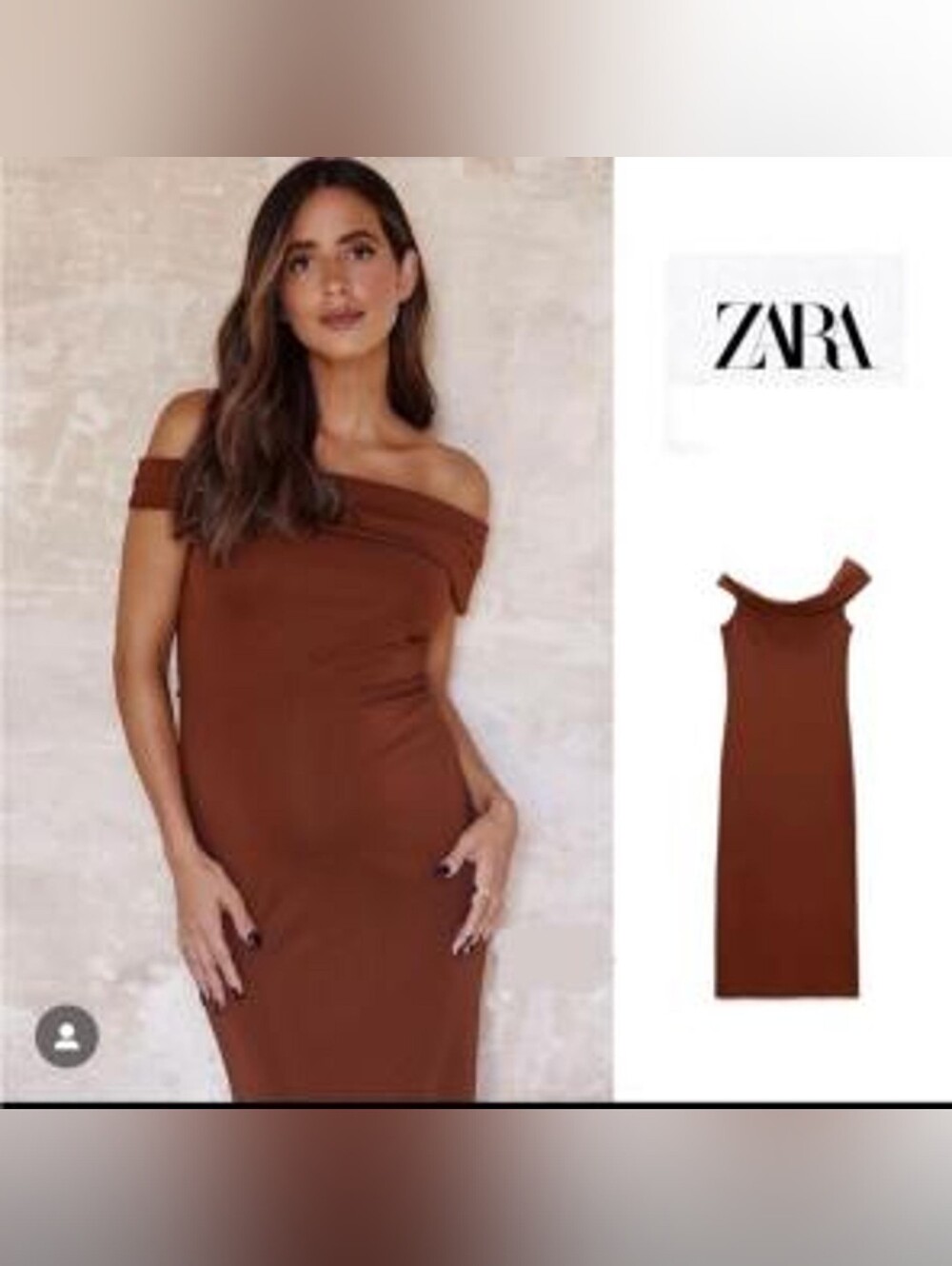 ZARA Off-Shoulder Chestnut Brown Bodycon Dress SZ M Good Condition